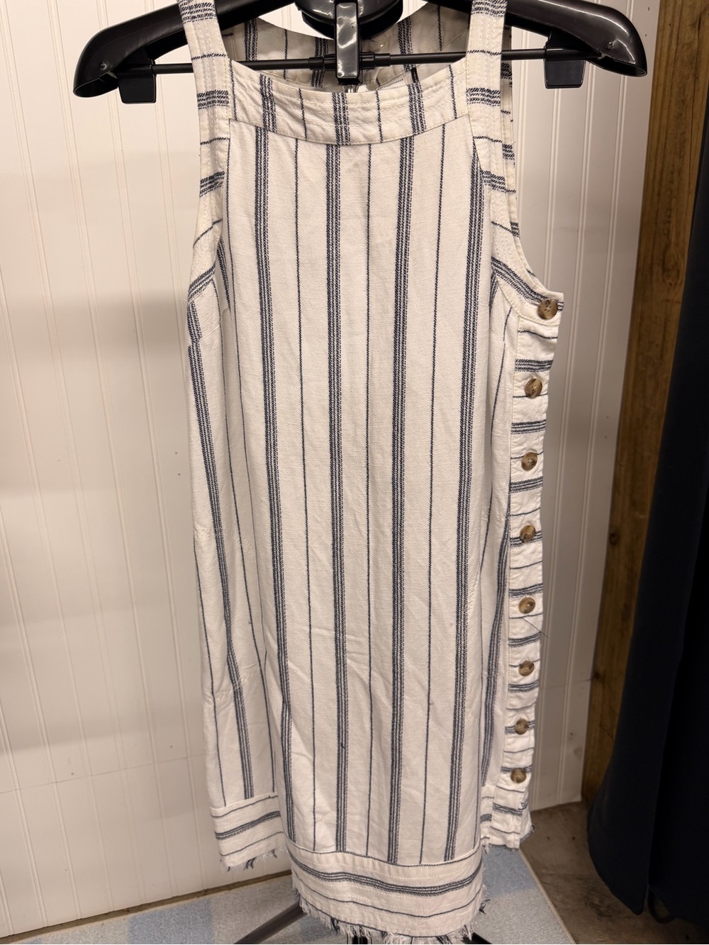 Anthropologie Cream Shift Dress with Navy Topstitching